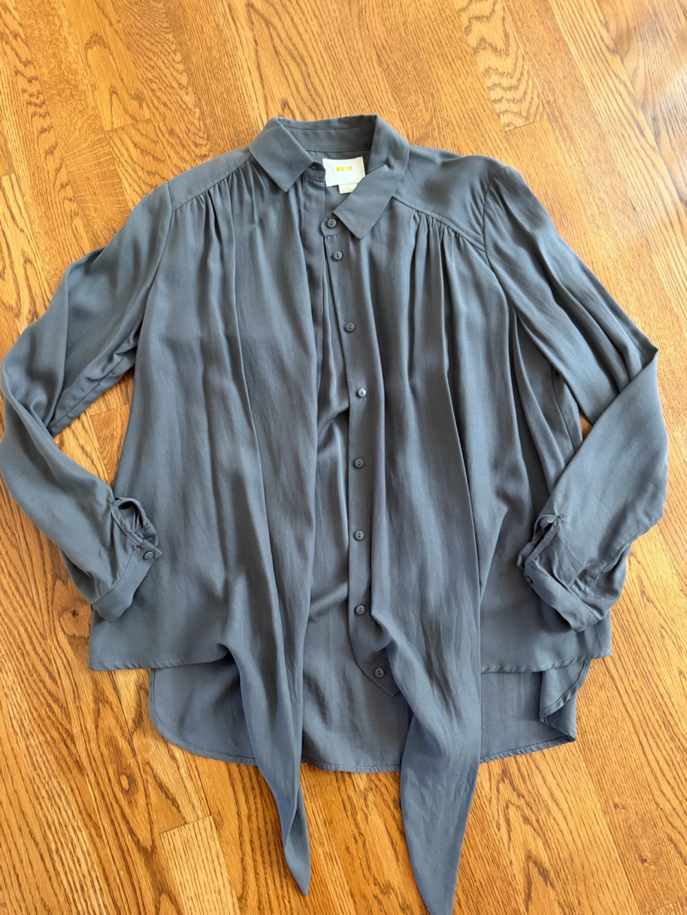 Maeve Anthropologie Gray Tie Front Blouse